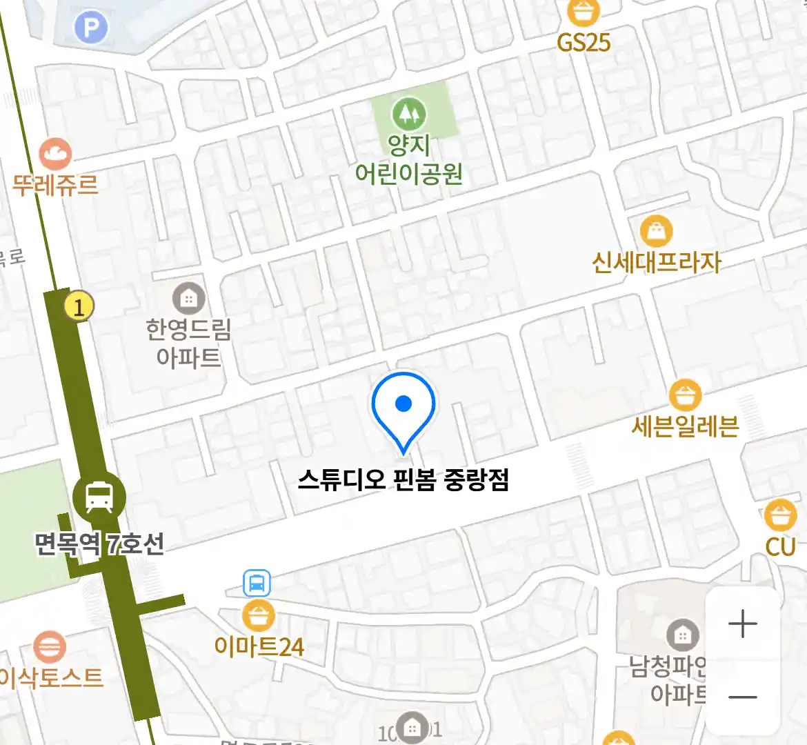 스튜디오 핀봄 중랑점 지도